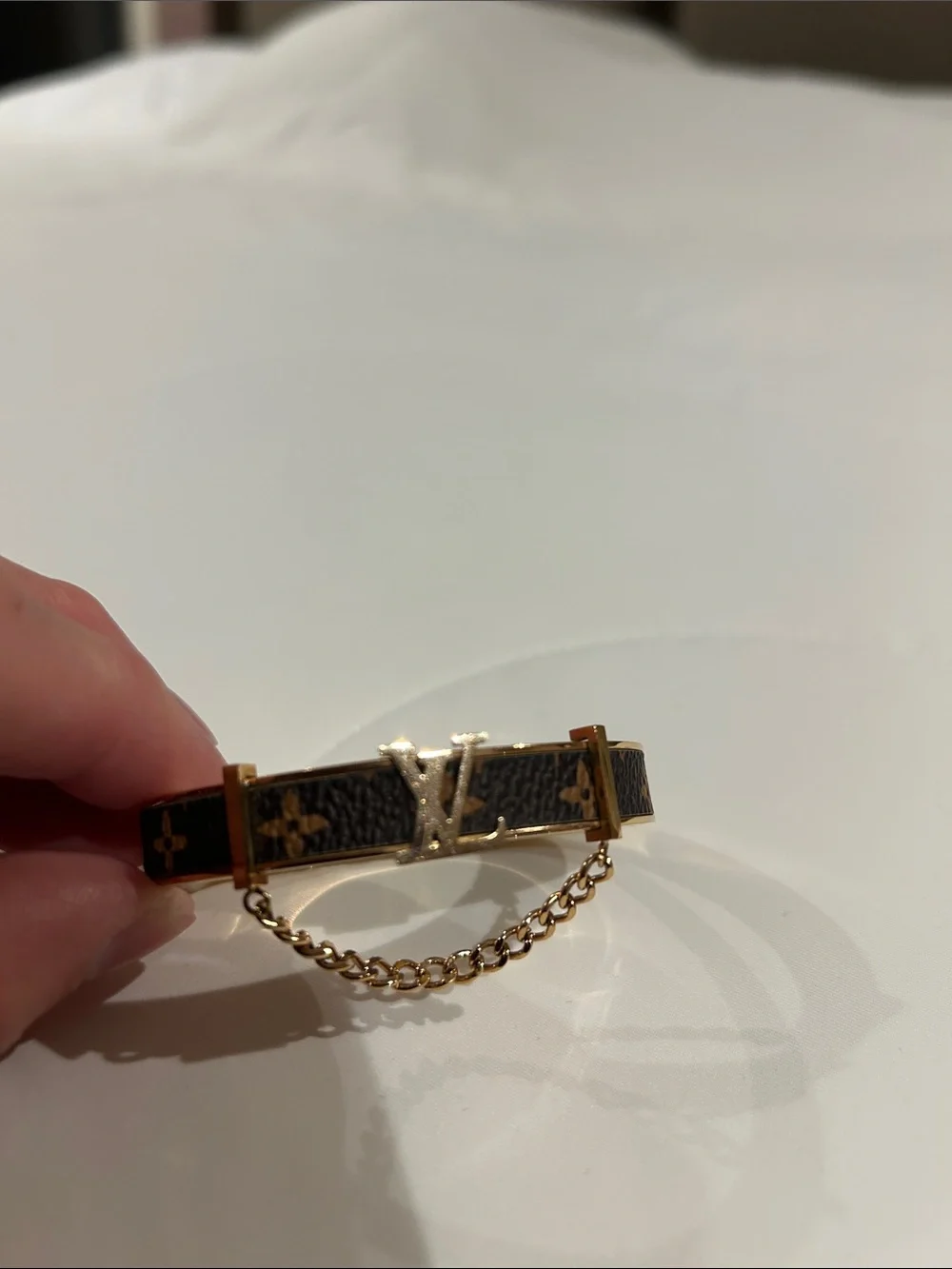 Gold and Black Designer-Inspired Monogram Bangle Bracelet 7in - Picture 3 of 4